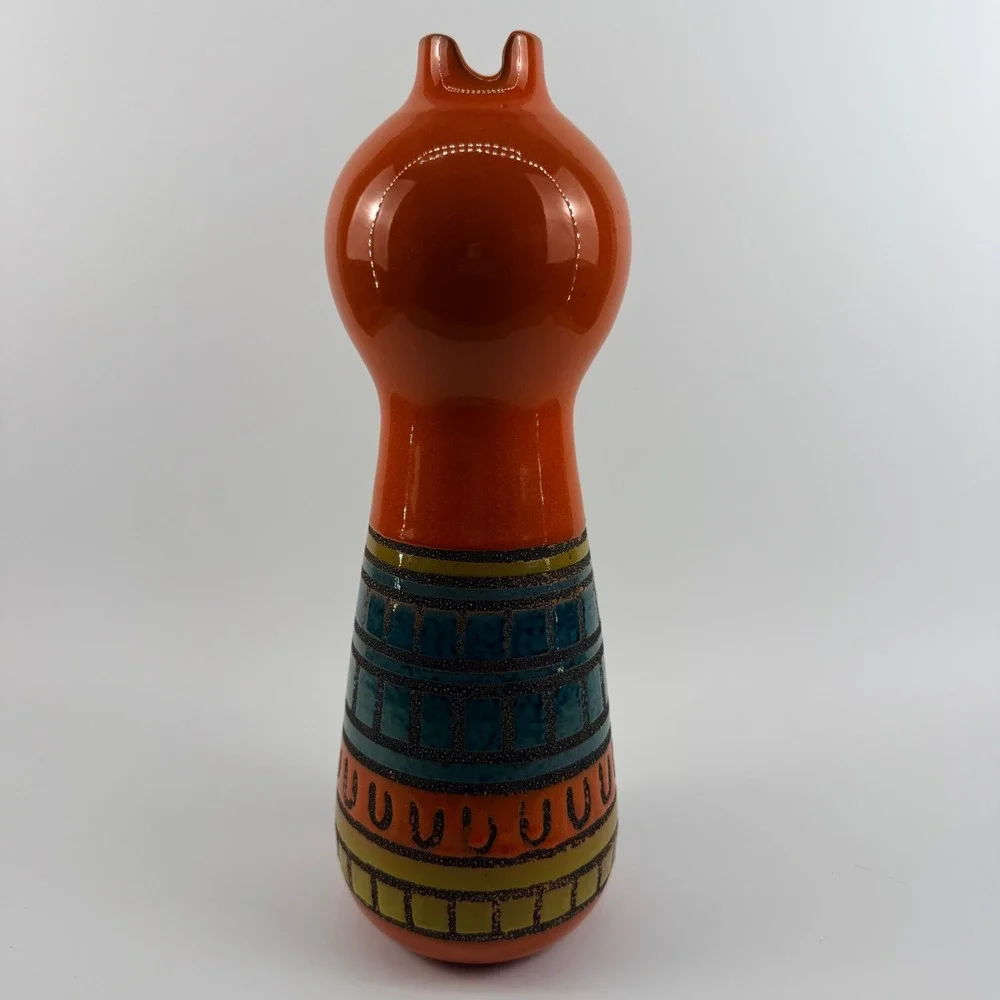 Global Views Italian Pottery Vase Orange Geometric Art Pottery 16 Inch‎
